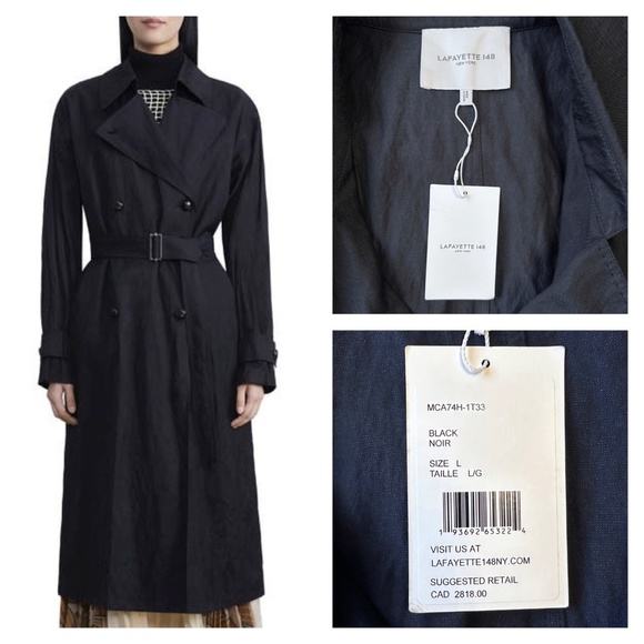 Lafayette 148 black belted trench coat - Picture 1 of 15